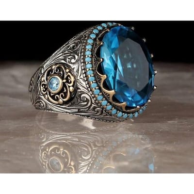 Handgemaakte Turkse Turquoise Kralen Ring Voor Mannen Vrouwen Antieke Zilverkleur Zeeblauw Rode Zirkoon Ring Islamitische Vintage Sieraden 6 -13 10 gray