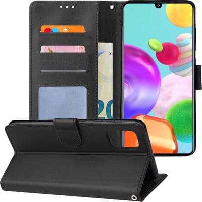 Hoesje - Geschikt voor Samsung Galaxy A41 - Luxe Bookcase - Walletcase Hoes - Portemonnee - Cover - Telefoonhoes - Zwart