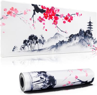 Grote Gaming Muismat XXL 900 x 400mm - Wit Japanse Sakura Motief voor PC, Laptop en Kantoorgebruik