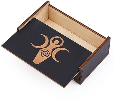 Dailygoods- Tarot Kaartenbox Houten - Opbergdoos met Schuifdeksel - Godinprint - Compacte Afmetingen - Mystieke Waarzeggersfeer - Hoogwaardig Hout
