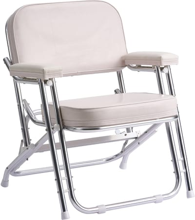 Opvouwbare Bootstoel met Aluminium Frame, Dik Gevoerde PVC-Leren Kussens, Gevoerde Armleuningen en Antislipvoetjes, Ideaal voor Boten, Jachten en Schepen, Wit