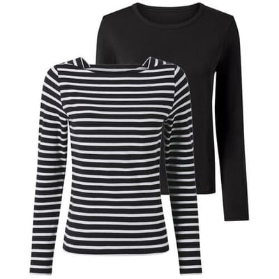 esmara 2 Dames shirts (Zwart/wit, XS (32/34))