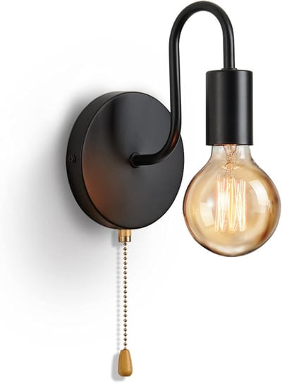 Vintage wandlamp met E27 standaard fitting, wandlamp voor binnen, industriële retro metalen lamp met schakelaar voor woonkamer, slaapkamer, industriële inrichting (zonder lamp, zwart)
