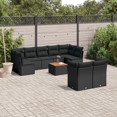 vidaXL - 10-delige - Loungeset - met - kussens - poly - rattan - zwart