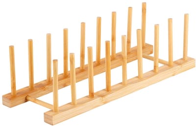 Bamboe Bordenrek & Dekselhouder - 34,5 x 12 x 12 cm - Keukenkast Organizer - Bordenhouder van Duurzaam Bamboe