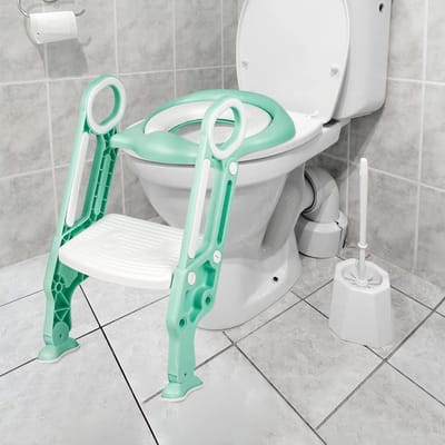 Kinder Toiletbril met Opstapje en Handvatten, In Hoogte Verstelbaar en Opvouwbaar