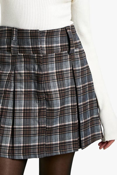 boohoo Dames Check Print Geplooide Mini Rok | Bruin | Maat: XS