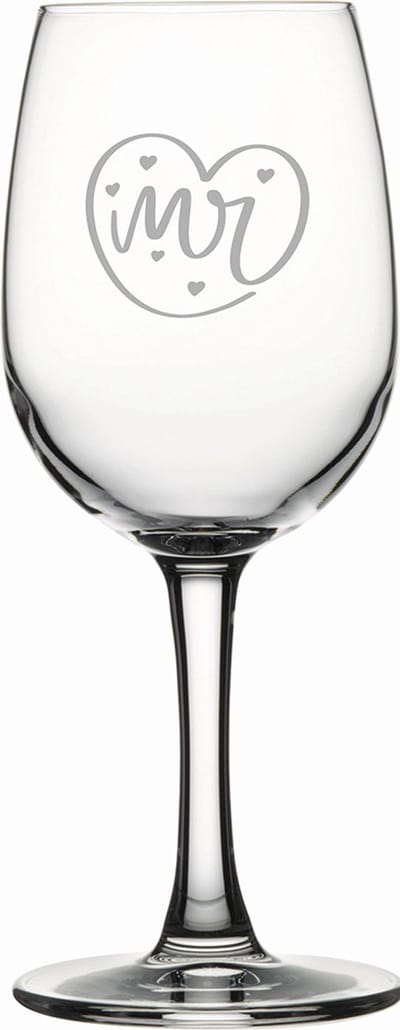 Gegraveerde witte wijnglas 26cl Mr. In hartje