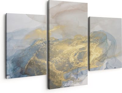 Artaza Canvas Schilderij Drieluik Abstracte Kunst van Grijze Gouden Marmer - 150x120 - Groot - Foto Op Canvas - Canvas Print