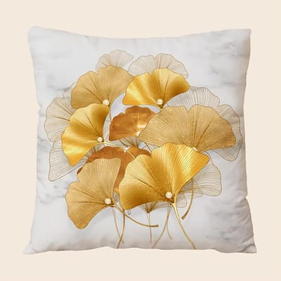 1 stuks Korte Pluche Bedrukte Kussenhoes met Ginkgo Bladpatroon - Zacht en Knus Pluche Ontwerp voor Comfortabele Slaap(Zonder kussenvulling) 45x45cm