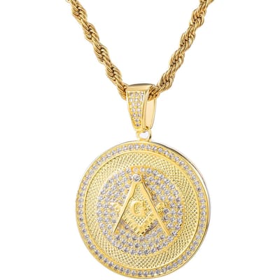 Marque Hip Hop Européenne et Américaine à Ventes Chaudes avec Pendentif Maçon Or Zircon beige