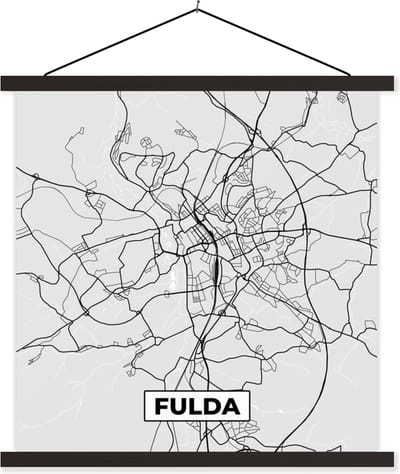 Posterhanger incl. Poster 60x60 cm - Schoolplaat - Plattegrond - Duitsland - Fulda - Stadskaart - Kaart - Textielposter - Zwarte latten - Stadskaart