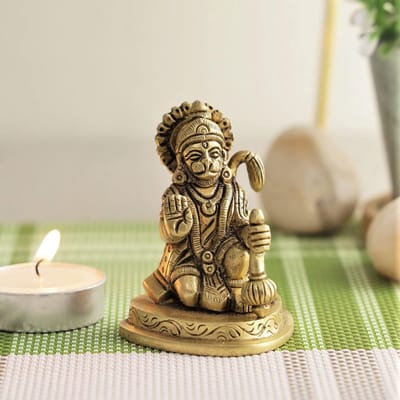 Hindoeïstische Hanuman Beeld - 7cm x 5cm - Religieuze Sculptuur voor Puja Ghar
