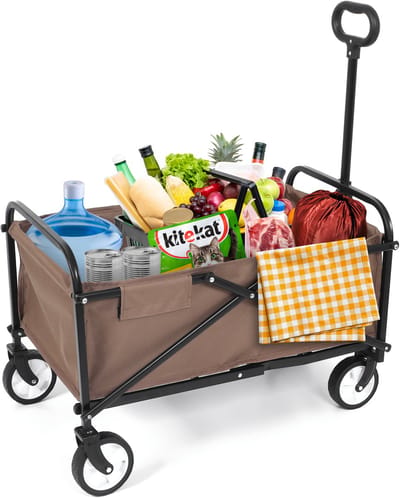 IvoQ Opvouwbare Bolderkar – Bruin – Stevig Stalen Frame – Draagvermogen 80 kg – Compact & Lichtgewicht – Ideaal voor Strand, Camping, Tuin & Boodschappen