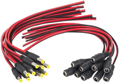 DC Power Pigtail-kabel 5,5 mm x 2,1 mm - 10 paar 18 AWG mannelijke en vrouwelijke connector voor 12V 5A