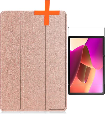Hoesje - Geschikt voor Lenovo Tab M10 (3e / 3rd generatie) - Met Screenprotector - Trifold Bookcase - Hard Cover - Hardcover Book Case - Tablet Hoes - Rosé goud