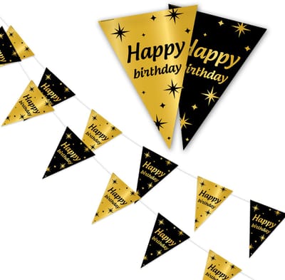 LUQ - Happy Birthday - Slinger - Leeftijd - Versiering - Verjaardag - decoratie - Feest - Hangdecoratie - Goud/Zwart