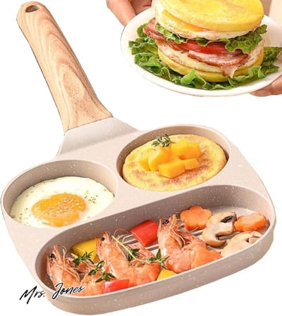 Mrs. Jones Antiaanbakbare eierkoekenpan 4-kop ronde en hartvormige aluminium koekenpan geschikt voor pannenkoeken omeletten dumplings hamburgers gereedschap kinderontbijtkoekenpan .