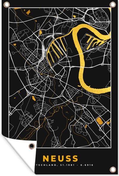 Muurdecoratie Neuss - Stadskaart - Plattegrond - Kaart - Goud - Duitsland - 120x180 cm - Tuinposter - Tuindoek