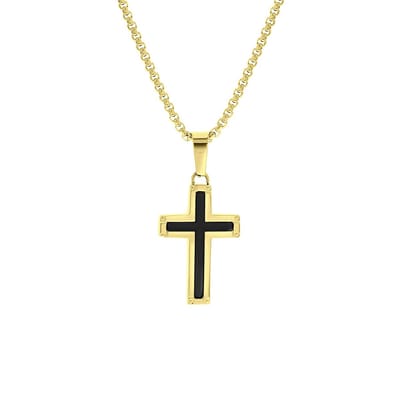 Lucardi Heren Ketting met hanger kruis - Staal - Ketting - Vaderdag Cadeautje - 55 cm - Goudkleurig