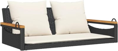 Zwart poly rattan hangstoel met kussens 109x62x40cm - weerbestendig en comfortabel voor buitenshuis