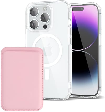 Shockproof Anti Shock Back Cover Hoesje Compatibel met MagSafe Geschikt voor: Apple iPhone 14 Pro Max met Magnetische Pasjeshouder - Lichtroze