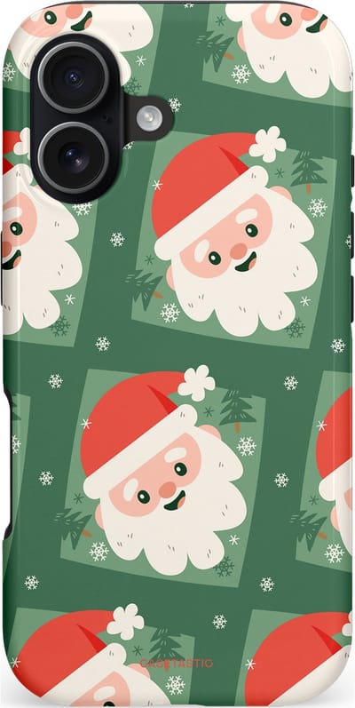 Casetastic hoesje geschikt voor Apple iPhone 17 - MagSafe - Dubbellaagse bescherming - Kerstmannen in het bos - Fashion Case - Donkergroen Wit Terracotta Crème