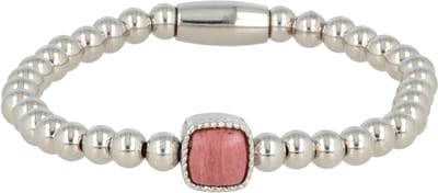 My Bendel - Zilverkleurige Elastische Bedelarmband met Rhodenite Edelsteen - Elastische Rhodonite Armband - Luxe Stainless Steel Dames - met Luxe Cadeauverpakking | Sieraden Voor Dames | Maat M