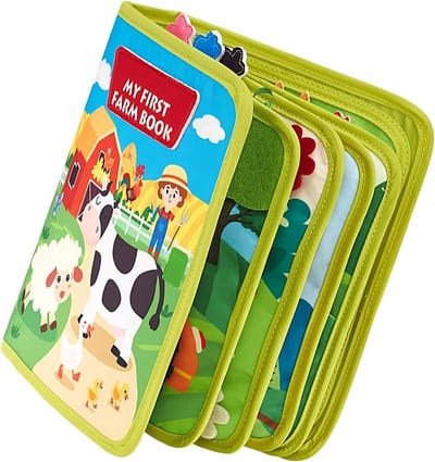 Educatief Viltboek - Zacht Activiteitenboek - Fijne Motoriek Leren - Boerderij Dinosaurus Thema - 25 x 22 cm - Boerderij