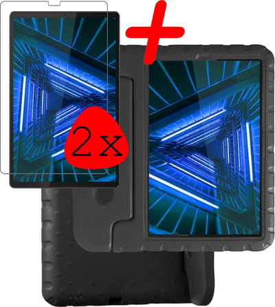 Hoesje Geschikt voor Lenovo Tab M10 FHD Plus (2e / 2nd Generatie) - Met 2x Screenprotector - Kinderhoes Shockproof Bumper - Kidsproof Case - Tablet Hoes - Kinder Hoes Cover - Zwart