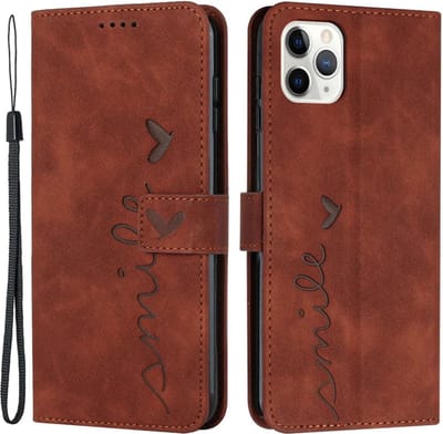 Coverup Hoesje - Geschikt voor iPhone 12 / 12 Pro Hoesje - Coverup Smile Book Case - Bruin