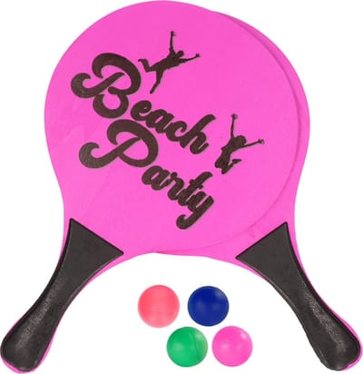Houten beachball set roze met extra reserve balletjes - strand/camping spelletjes