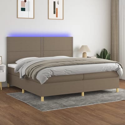 vidaXL - Boxspring - met - matras - en - LED - stof - taupe - 200x200 - cm