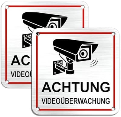 Videobewaking Sticker Aluminium 10x10 cm - Waterdicht en UV-Bestendig - Set van 2 Waarschuwingsborden
