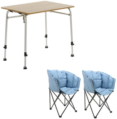 Travellife Sorrento Brown 80 Campingtafel met Lago Vouwstoelen Wave Blue