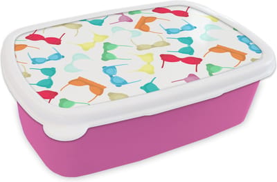 Broodtrommel Roze - Lunchbox - Brooddoos - Bh - Regenboog - Vrouwen - Patroon - 18x12x6 cm - Kinderen - Meisje
