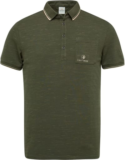 Cast Iron - Poloshirt Melange Donkergroen - Slim-fit - Heren Poloshirt Maat S