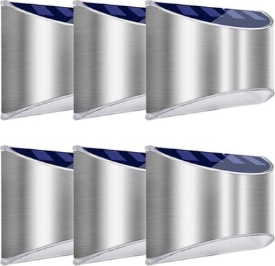 Wandlamp - Op Zonne-Energie - Met Schemersensor - Buitenlamp - Tuinverlichting - RVS - 6 STUKS