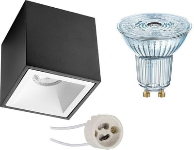 Opbouwspot Set - LEDVANCE Parathom PAR16 940 36D - Pragmi Cliron Pro - GU10 Fitting - Dimbaar - Opbouw Vierkant - Mat Zwart/Wit - 3.4W - Natuurlijk Wit 4000K - Verdiept - 90mm