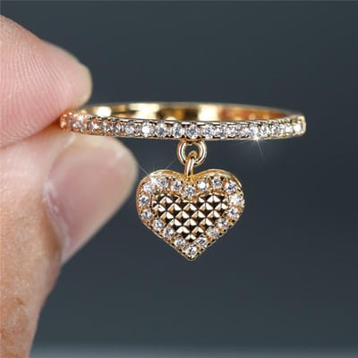 Schattige Vrouwelijke Kristallen Hart Hanger Ring Trendy Goudkleur Verlovingssieraden Bedel Zirkoonsteen Trouwringen Voor Vrouwen 8 gray