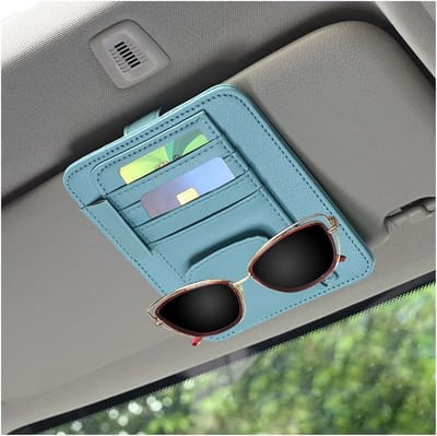 Famanu – Organizer voor zonneklepvleugels - organizer voor zonneklepvleugels van leer voor auto - ritssluiting - zonneklep - organizer met brillenhouder - binnenaccessoires voor zonnebrillen (blauw)