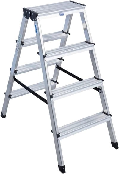 Dubbele Ladder - Huishoudtrap Aluminium - Veilig Klussen - Robuuste Scharnierverbinding - 2x4 Treden - Zilver