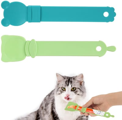 Dailygoody - Cat Strip Feeder - Kattenvoedsel - Multifunctionele Lepel - Groen en Blauw - Lickable Treat Spoon - Geschikt voor Katten en Honden