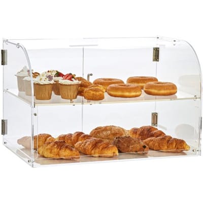 VEVOR 3-laags gebakvitrine, commerciële bakkerijvitrine 558 x 356 x 356 mm, acryl vitrine met stevige dubbele scharnieren, bakkerij-patisserievitrine voor donuts, bagels, cakes, koekjes, enz.