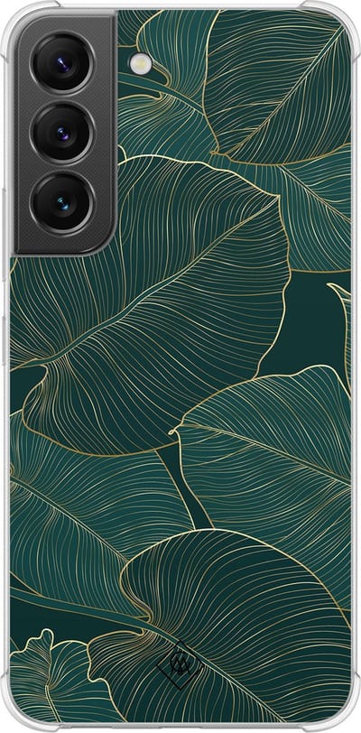 Casimoda® hoesje - Geschikt voor Samsung Galaxy S22 - Monstera Leaves - Shockproof case - Extra sterk - TPU/polycarbonaat - Groen, Transparant
