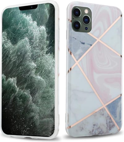 Cadorabo Hoesje geschikt voor Apple iPhone 12 PRO MAX in Roze Wit Goud Marmer No. 9 - Beschermhoes gemaakt van TPU siliconen Case Cover met mozaïek motief