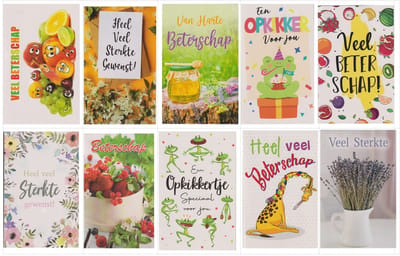 10 Luxe Verschillende Wenskaarten 5x Beterschap / 2X Opkikkertje / 3x Sterkte - 2025-105 - Gratis verzonden