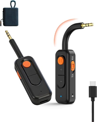 2-in-1 Bluetooth 5.4 AUX-adapter – Auto AUX Bluetooth-zender/ontvanger – met 180mAh-batterij – 10 uur afspeeltijd voor Hoofdtelefoon