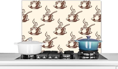 Spatscherm keuken 80x55 cm - Kookplaat achterwand Patronen - Vintage - Koffie - Muurbeschermer - Spatwand fornuis - Hoogwaardig aluminium