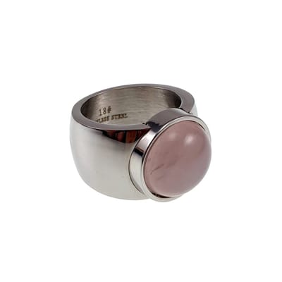Grote Ring met Rozenkwarts Steen, Gepolijst RVS, Brede Ring Dames